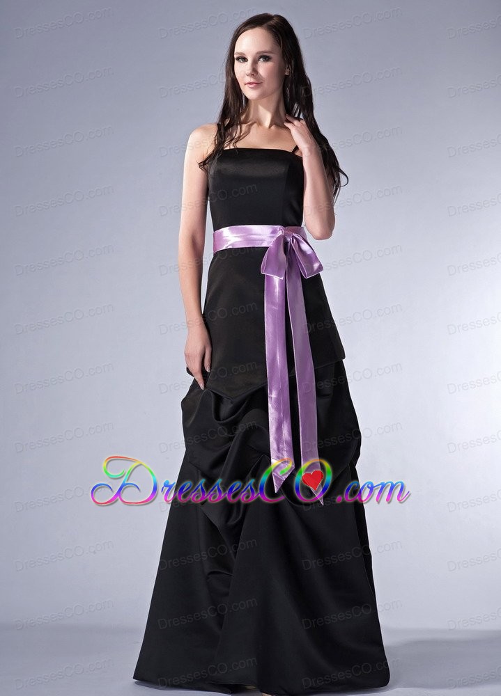 Customize Black Column Spaghetti Straps Prom Dress Satin Sash Long