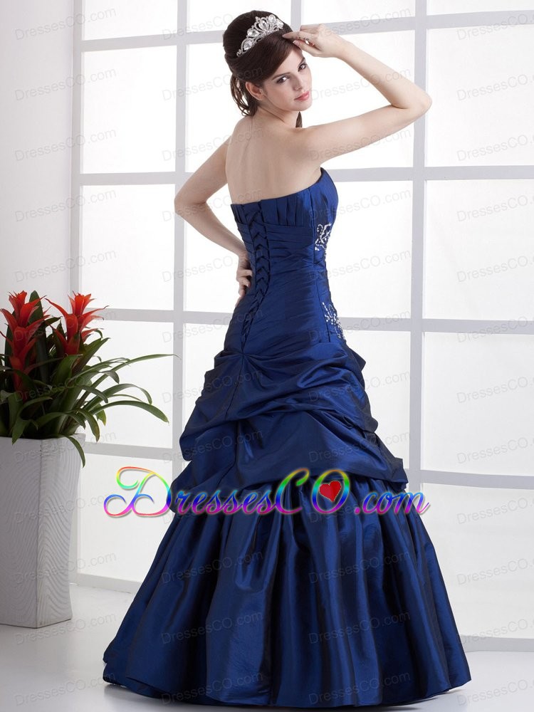 Popular Peacock Blue Prom Dress Appliques and Pick-ups In 2013
