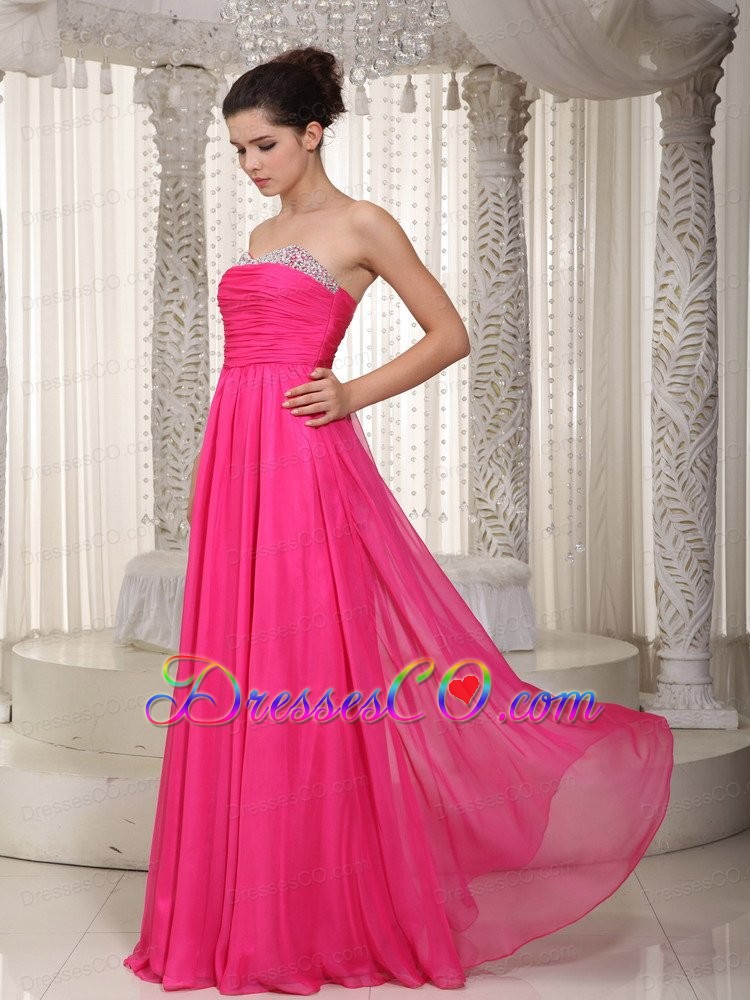Hot Pink Empire Long Chiffon Beading Prom / Party Dress