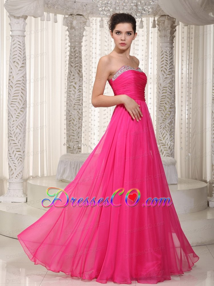 Hot Pink Empire Long Chiffon Beading Prom / Party Dress
