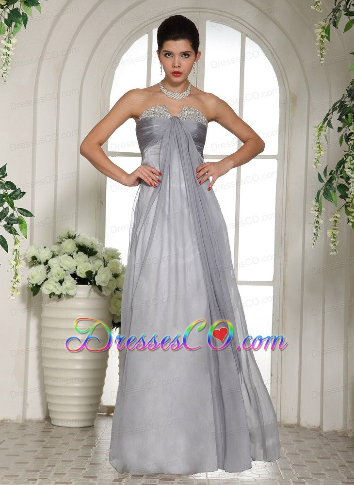 Gray Beaded Decorate Bust and Ruche Stylish Prom Celebrity Dress