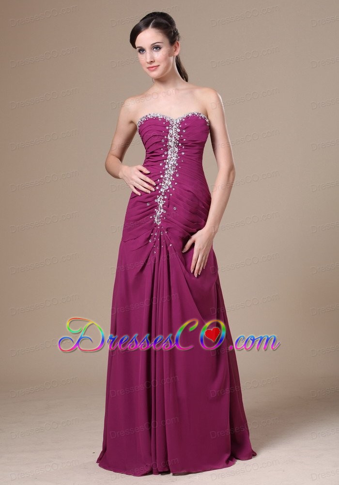 Fuchsia Long Prom Dress For Prom With Beaded Decorate