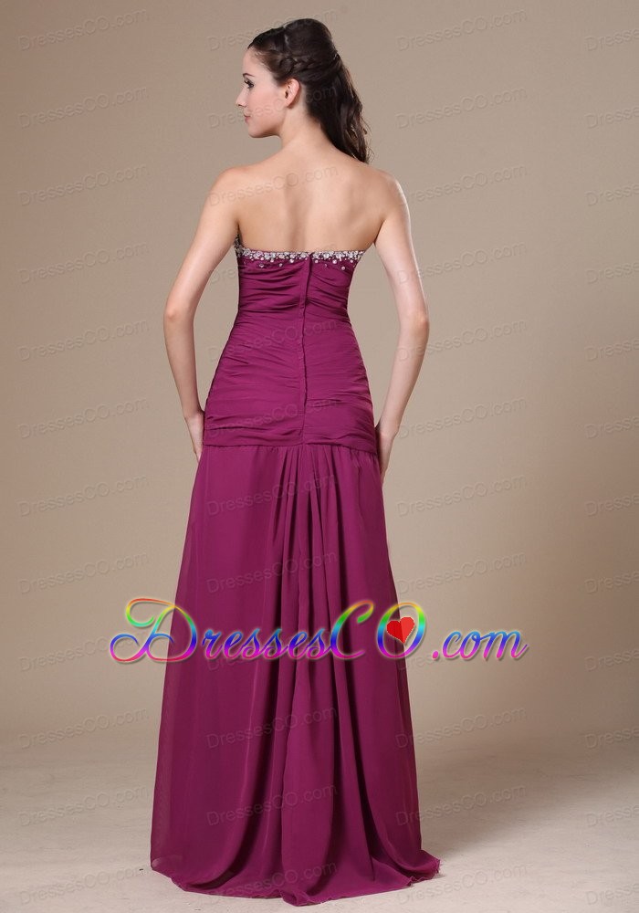Fuchsia Long Prom Dress For Prom With Beaded Decorate