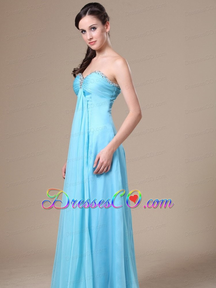 Stylish Chiffon Beading Empire Aqua Blue Prom Dress