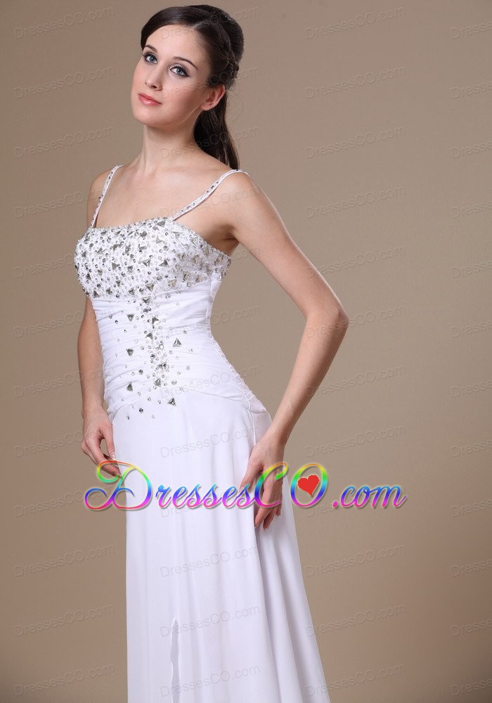 High Slit Column Beaded Decorate Shoulder Customize Straps Chiffon Prom Dress