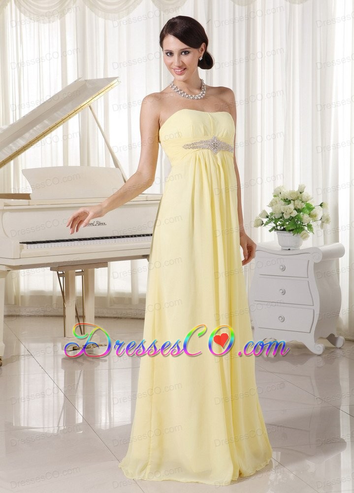 Light Yellow Chiffon Beaded Empire Prom / Evening Dress For New Arrival