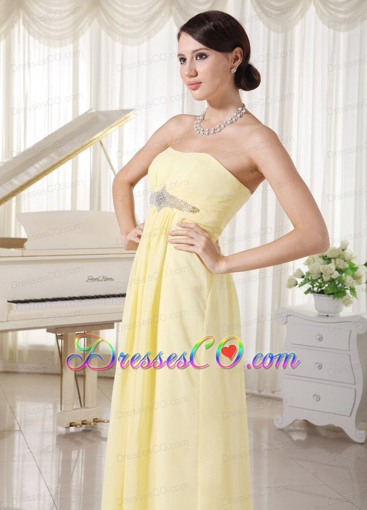 Light Yellow Chiffon Beaded Empire Prom / Evening Dress For New Arrival