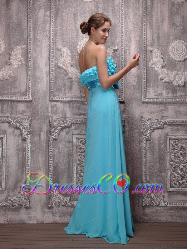 Aqua Blue Empire Strapless Brush Train Chiffon Bowknot Prom / Evening Dress