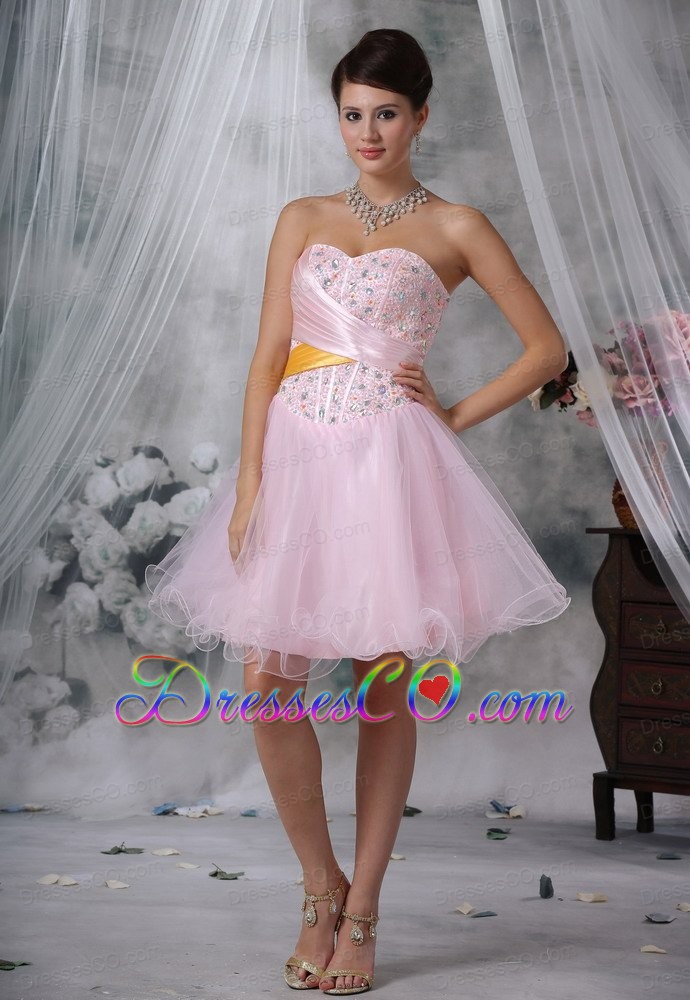 Beaded Decorate Up Bodice Baby Pink Mini-length Prom / Homecoming Dress For 2013