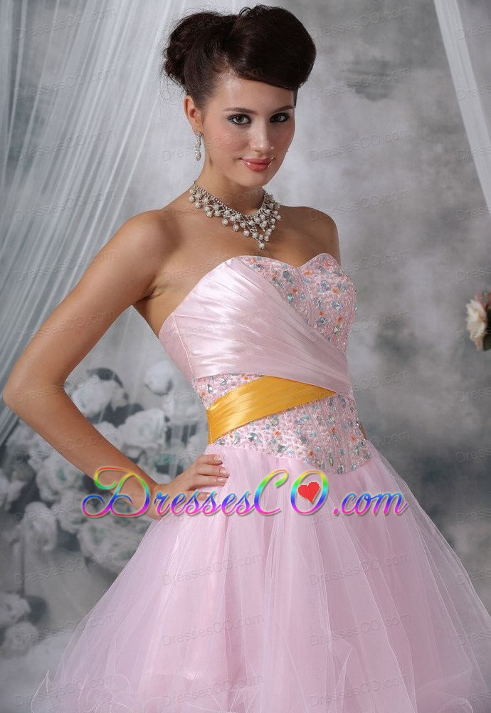 Beaded Decorate Up Bodice Baby Pink Mini-length Prom / Homecoming Dress For 2013
