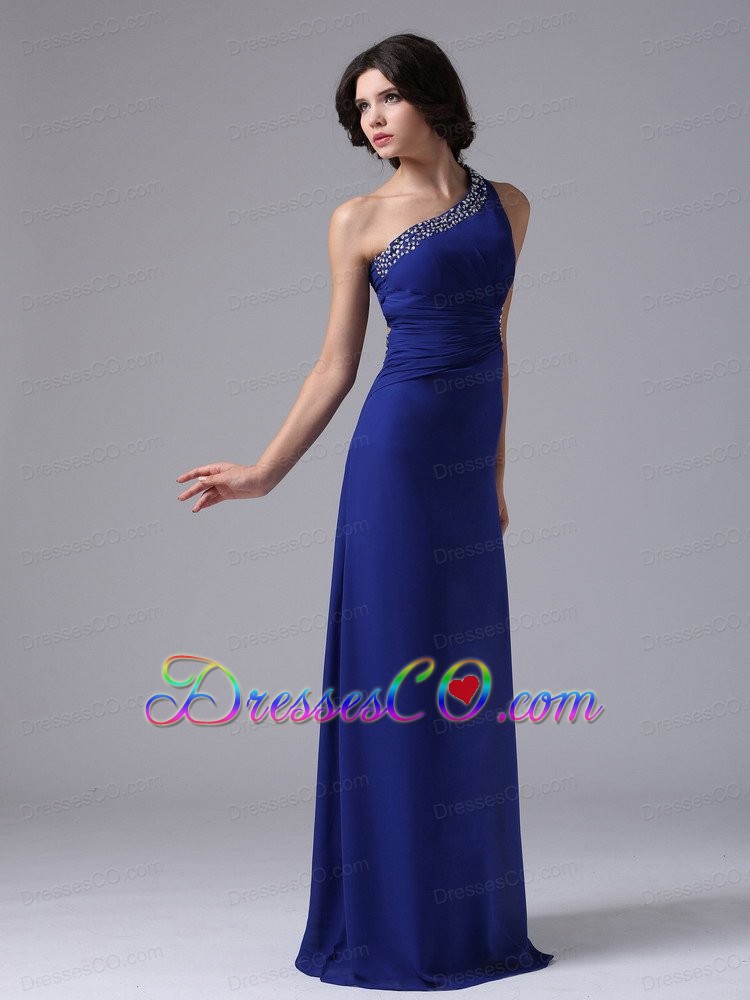 Royal Blue and Beaded Decorate One Shoulder For Prom Evening Dress