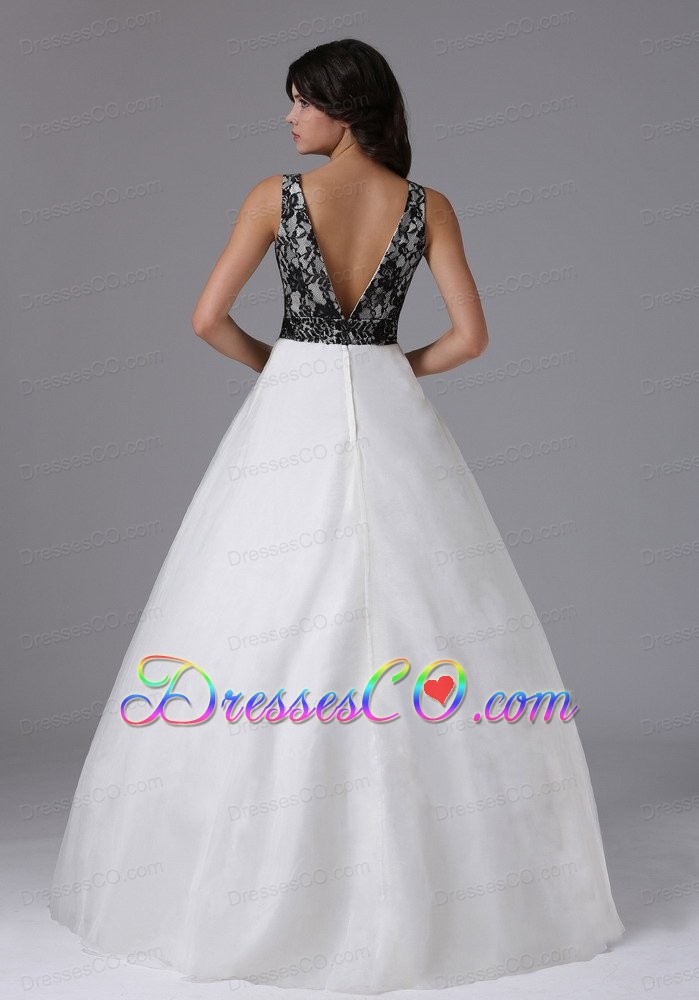 Custom Made V-neck A-line For Prom Dress With Lace and Organza