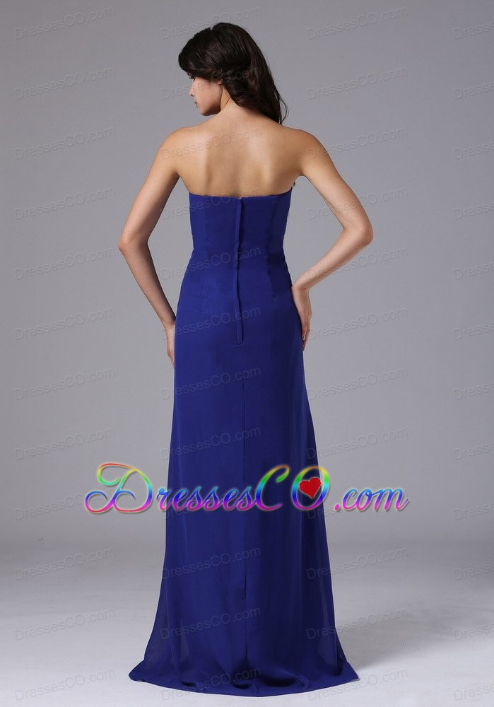 Prom Dress With Ruche Beading Strapless and Peacock Blue