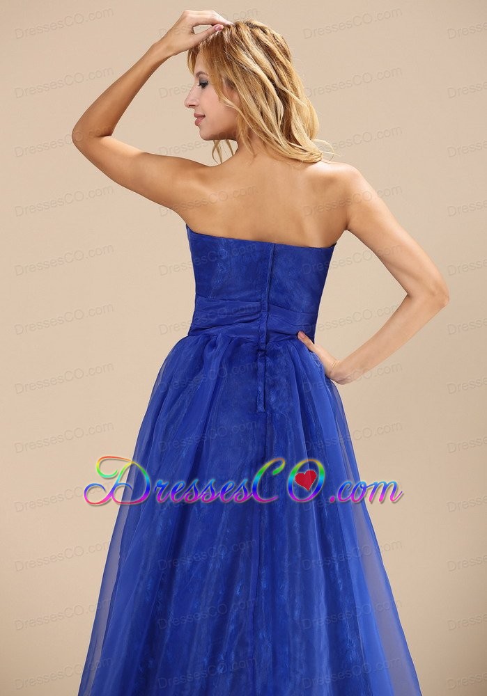 Blue Organza Strapless Brush Train Column Simple Style Plus Size Prom / Evening dress