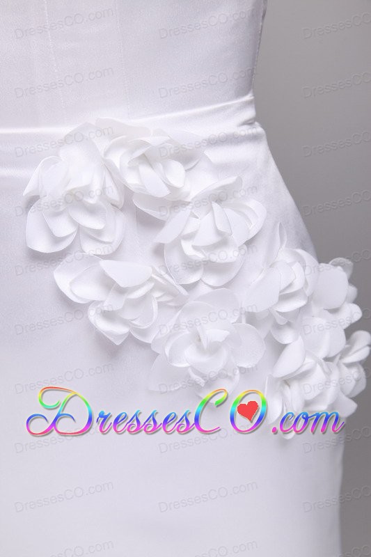 White Column Scoop Mini-length Taffeta Hand Flowers Prom / Cocktail Dress