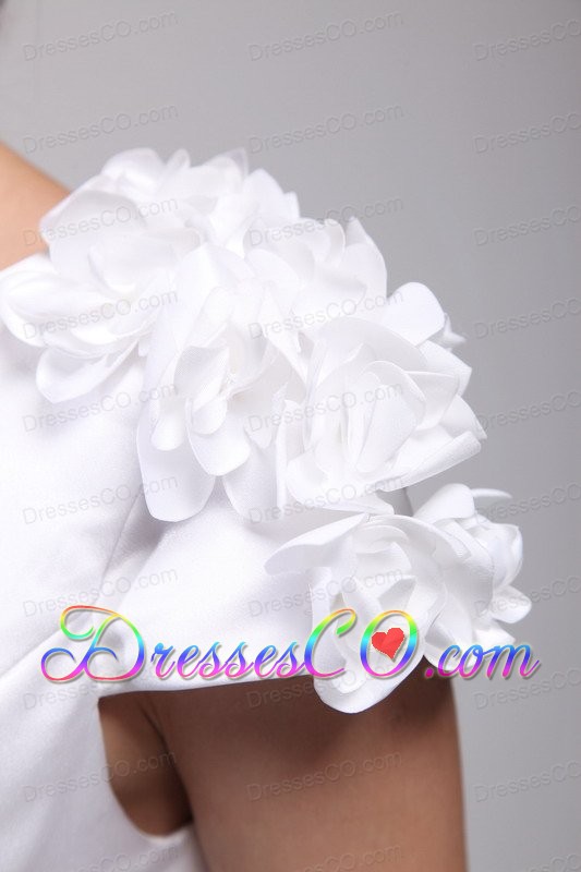 White Column Scoop Mini-length Taffeta Hand Flowers Prom / Cocktail Dress