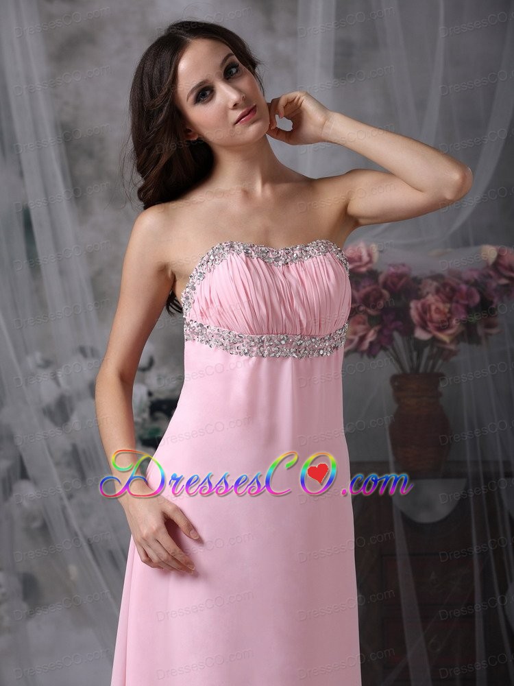 Beautiful Baby Pink Strapless Prom Dress Chiffon Beading