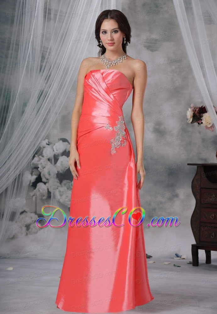 Pella Iowa Appliques Watermelon Red Long Strapless Ruched Decorate Bust Prom / Evening Dress For 2013