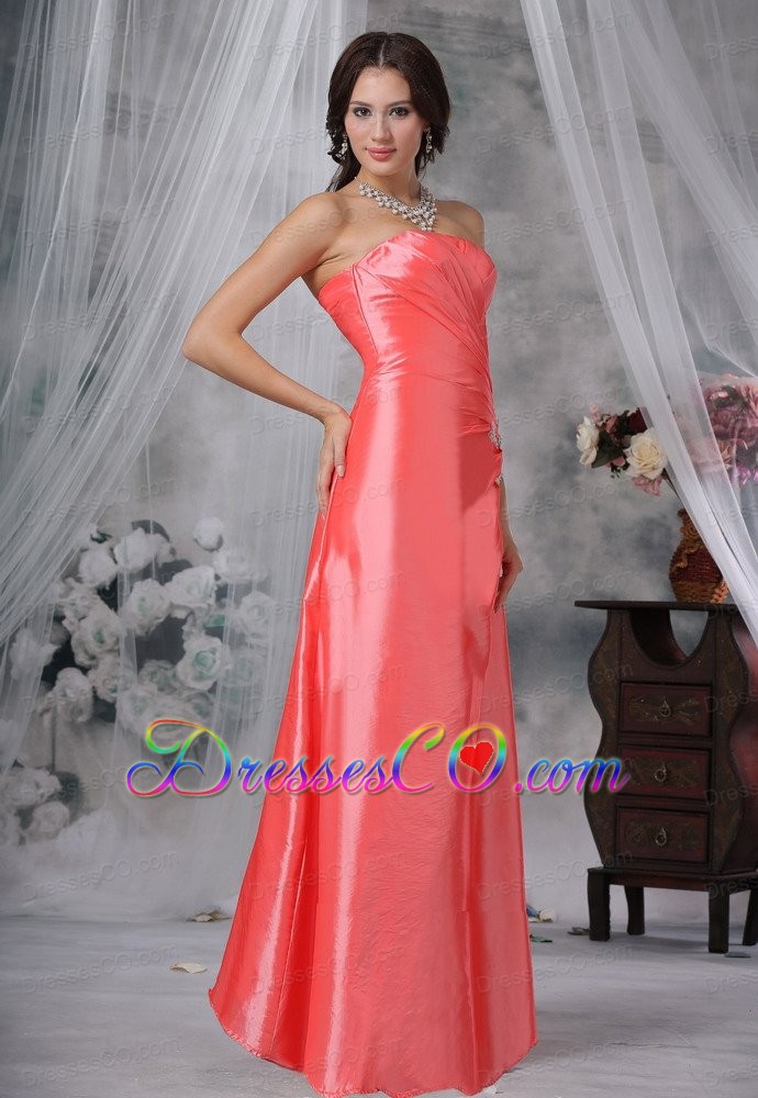 Pella Iowa Appliques Watermelon Red Long Strapless Ruched Decorate Bust Prom / Evening Dress For 2013