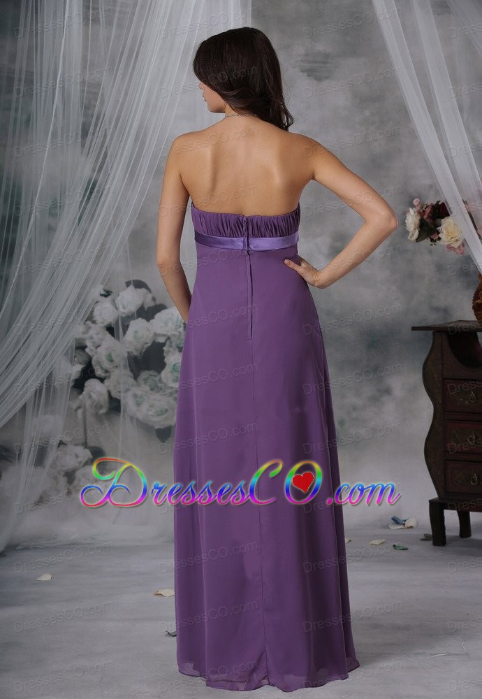 Shenandoah Iowa Ruched And Bowknot Decorate Bust Purple Chiffon Long Strapless For Bridesmaid Dress
