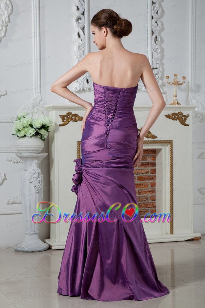 Eggplant Purple Column Strapless Ruche And Beading Mother Of The Bride Dress Long Chiffon