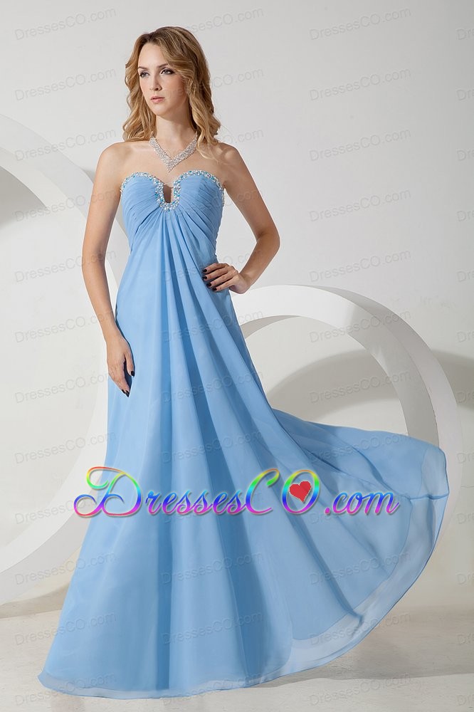 Baby Blue Empire Beading Prom / Evening Dress Long Chiffon