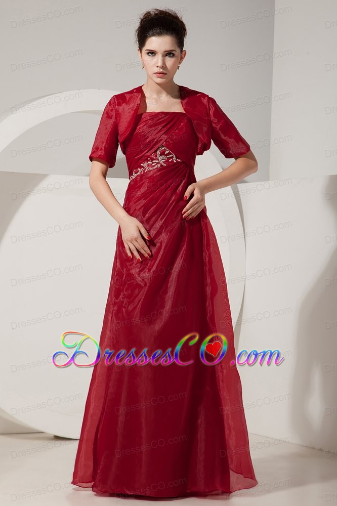 Cheap Wine Red Prom Dress Empire Strapless Beading Long Organza