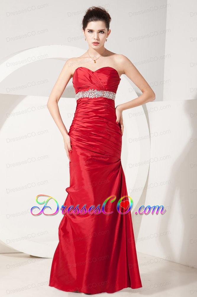 Beautiful Red Mermaid Prom Dress Satin Beading And Ruche Long