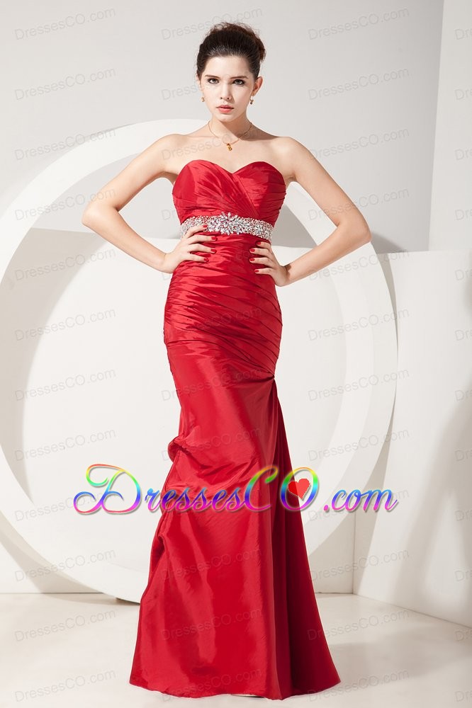 Beautiful Red Mermaid Prom Dress Satin Beading And Ruche Long