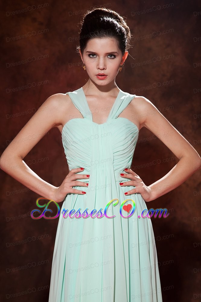 Beautiful Apple Green Prom Dress Straps Chiffon Ruche Empire Long