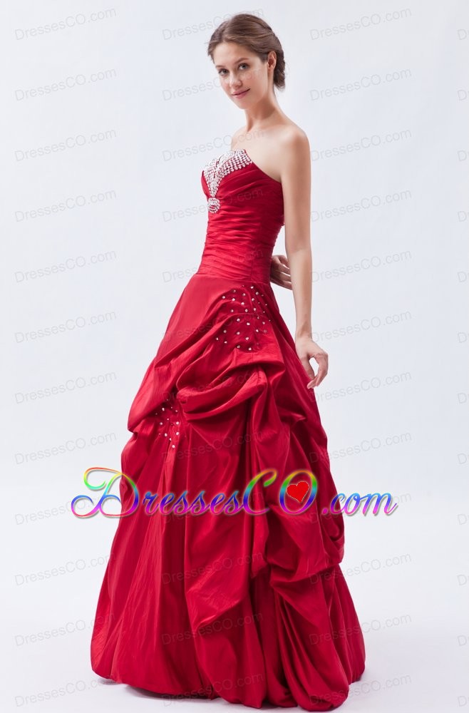 Wine Red Column / Sheath Strapless Prom Dress Sequins Taffeta Long