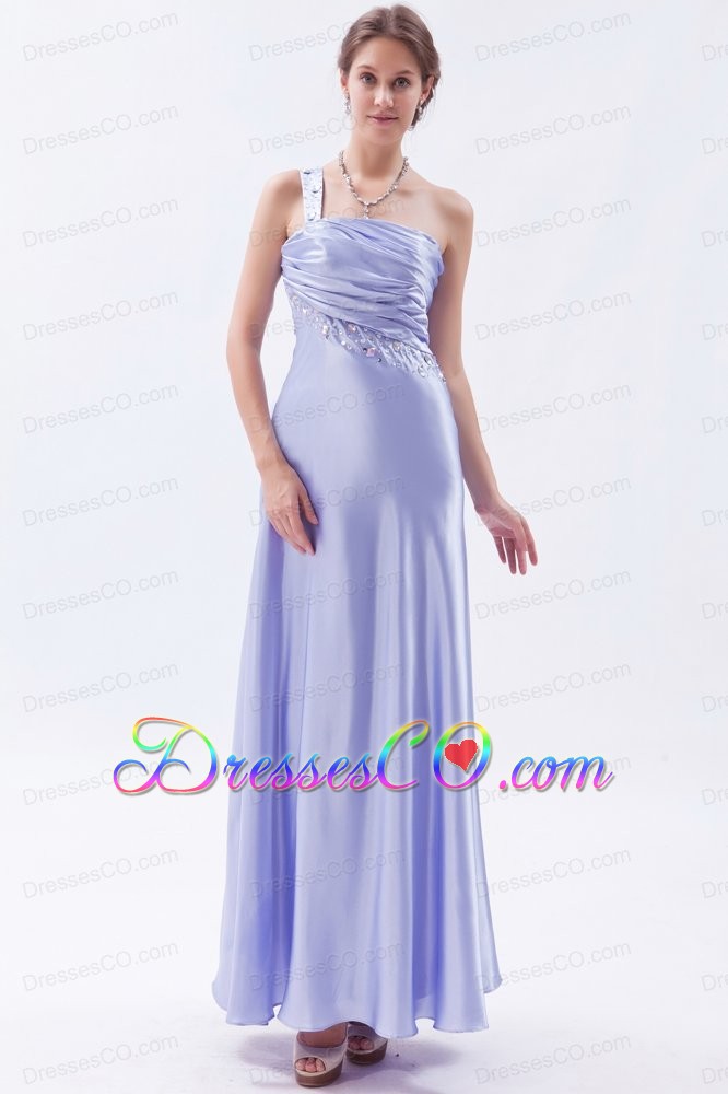 Lilac Empire One Shoulder Prom Dress Chiffon Beading Ankle-length