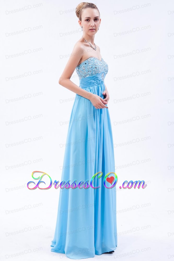 Baby Blue Empire Beading Prom Dress Long Chiffon