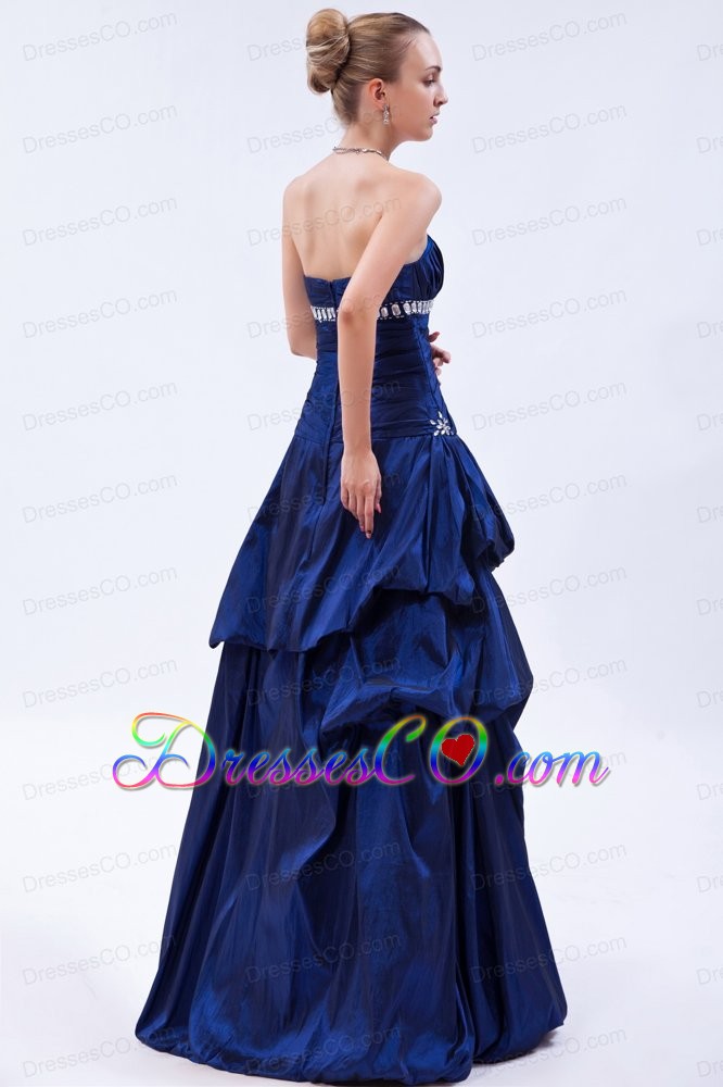 Royal Blue A-line Strapless Prom Dress Taffeta Beading And Ruche Long