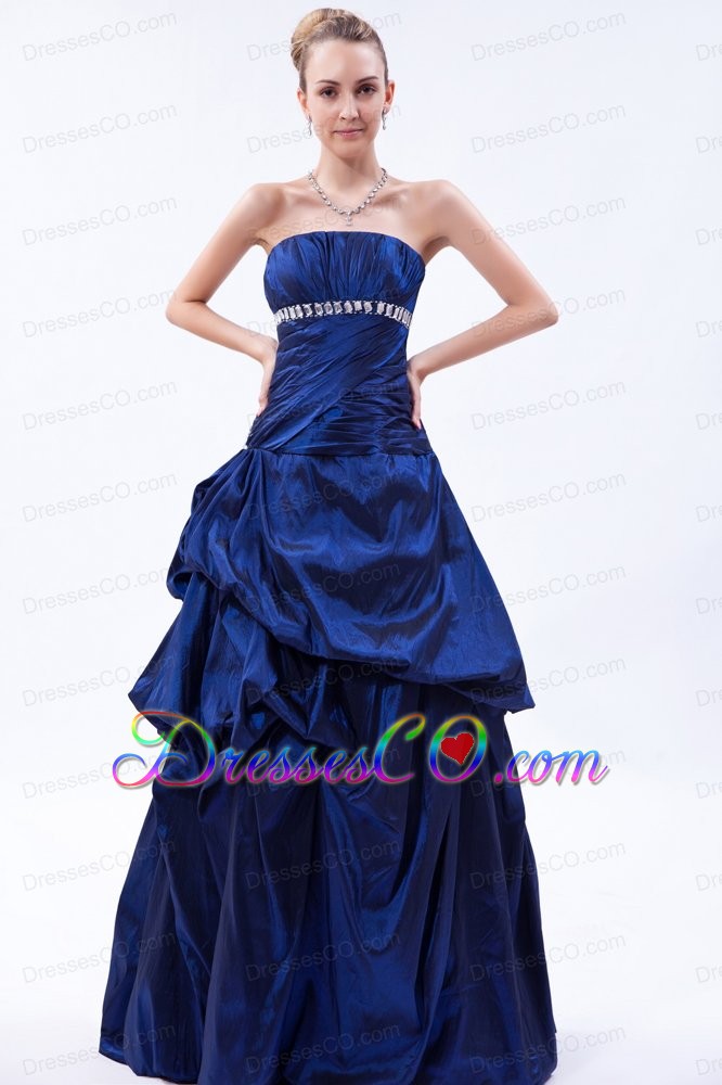 Royal Blue A-line Strapless Prom Dress Taffeta Beading And Ruche Long