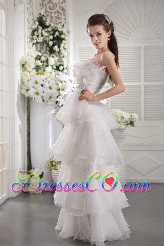 White Empire Strapless Long Organza Beading Prom / Evening Dress