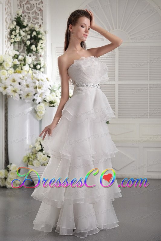 White Empire Strapless Long Organza Beading Prom / Evening Dress