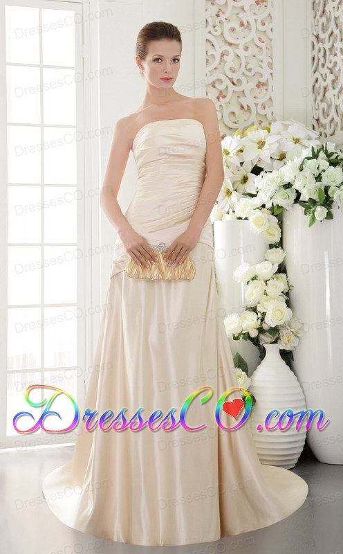 Champagne Column / Sheath Strapless Brush / Sweep Taffeta Pleat and Beading Prom Dress
