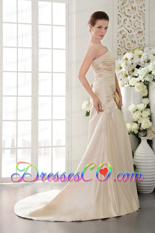 Champagne Column / Sheath Strapless Brush / Sweep Taffeta Pleat and Beading Prom Dress