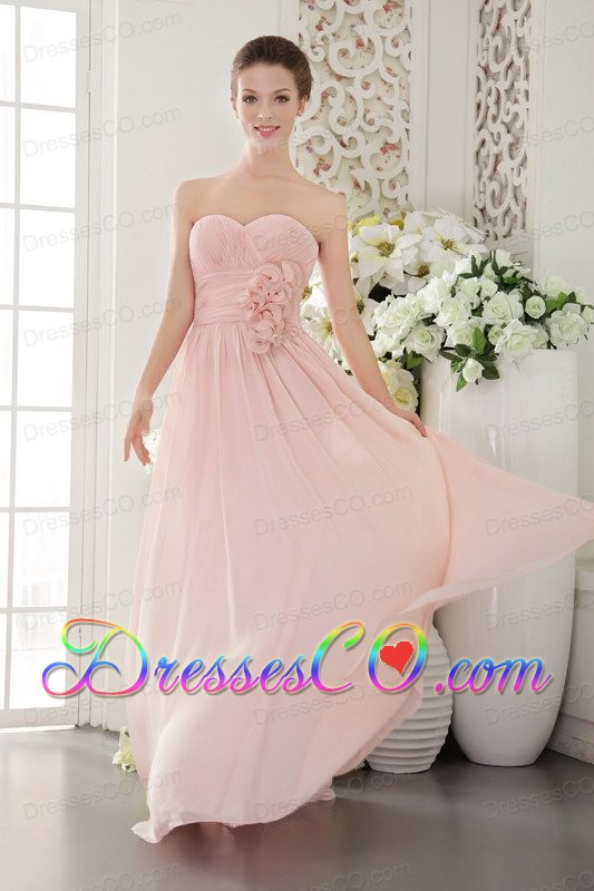 Pink Empire Long Chiffon 3d Flower Prom / Evening Dress