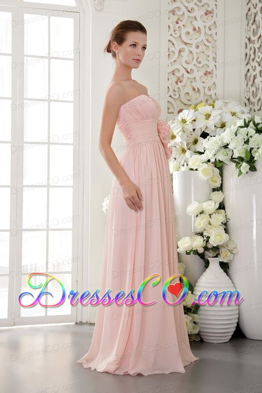 Pink Empire Long Chiffon 3d Flower Prom / Evening Dress