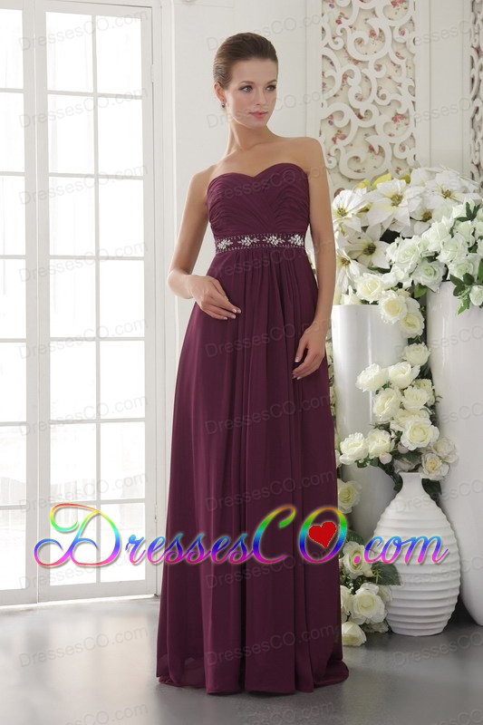 Dark Purple Empire Long Chiffon Beading And Ruched Prom Dress