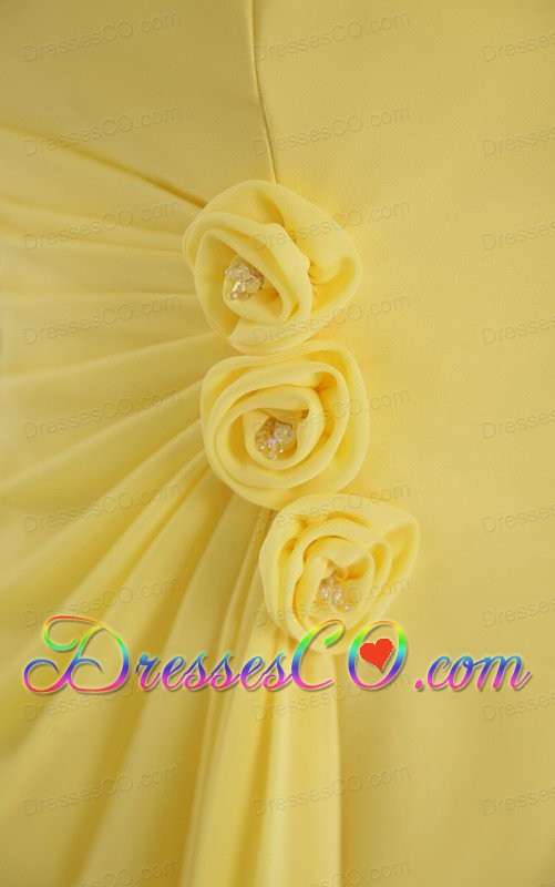 Yellow Empire Strapless Long Chiffon Hand Flowers Prom / Graduation Dress