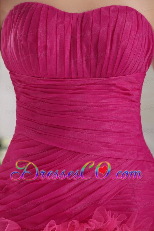 Fuchsia Column Long Tulle Ruched Prom / Evening Dress