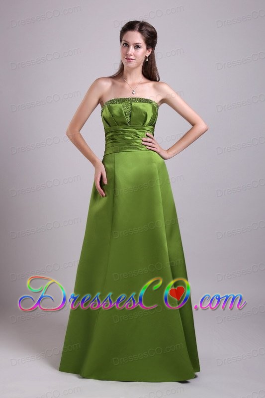 A-line / Princess Strapless Long Beading Prom Dress