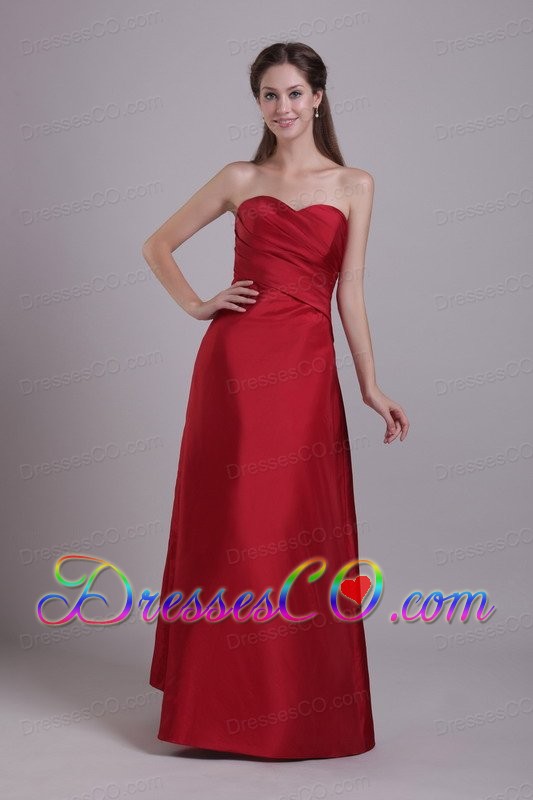 Wine Red A-line / Princess Long Taffeta Ruched Prom Dress