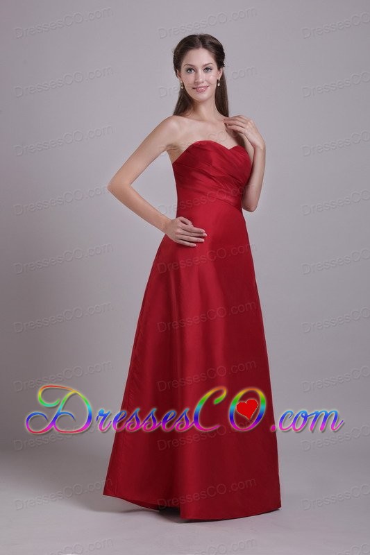 Wine Red A-line / Princess Long Taffeta Ruched Prom Dress