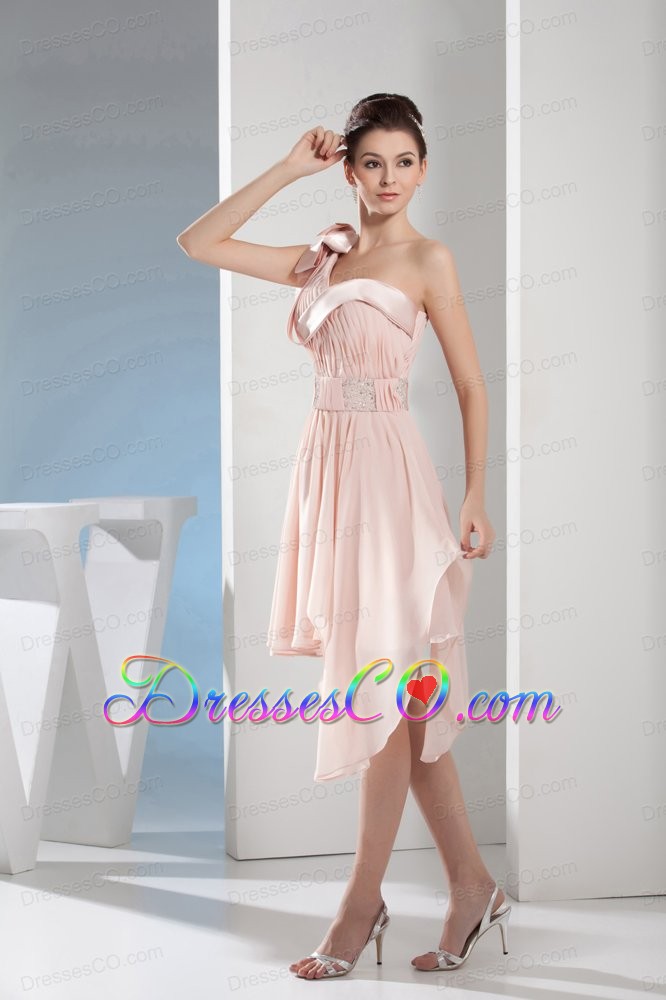 Beading A-Line One Shoulder Short Pink Prom Dress