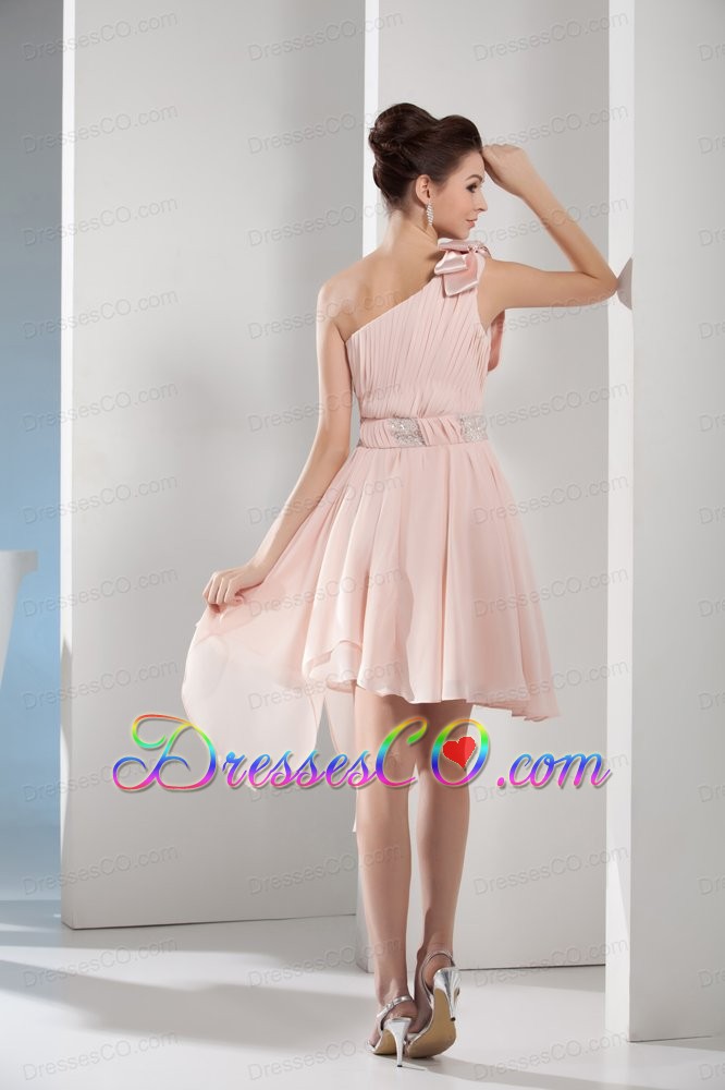 Beading A-Line One Shoulder Short Pink Prom Dress