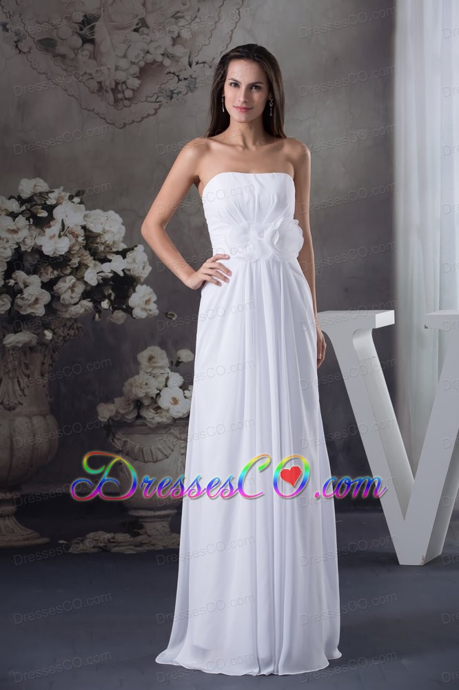 Elegant Empire Strapless Hand Made Flowers long White Prom Dress
